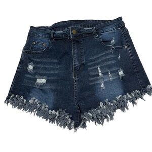 Woman’s Size 1XL High Waisted Ripped Denim Shorts Distressed Hem